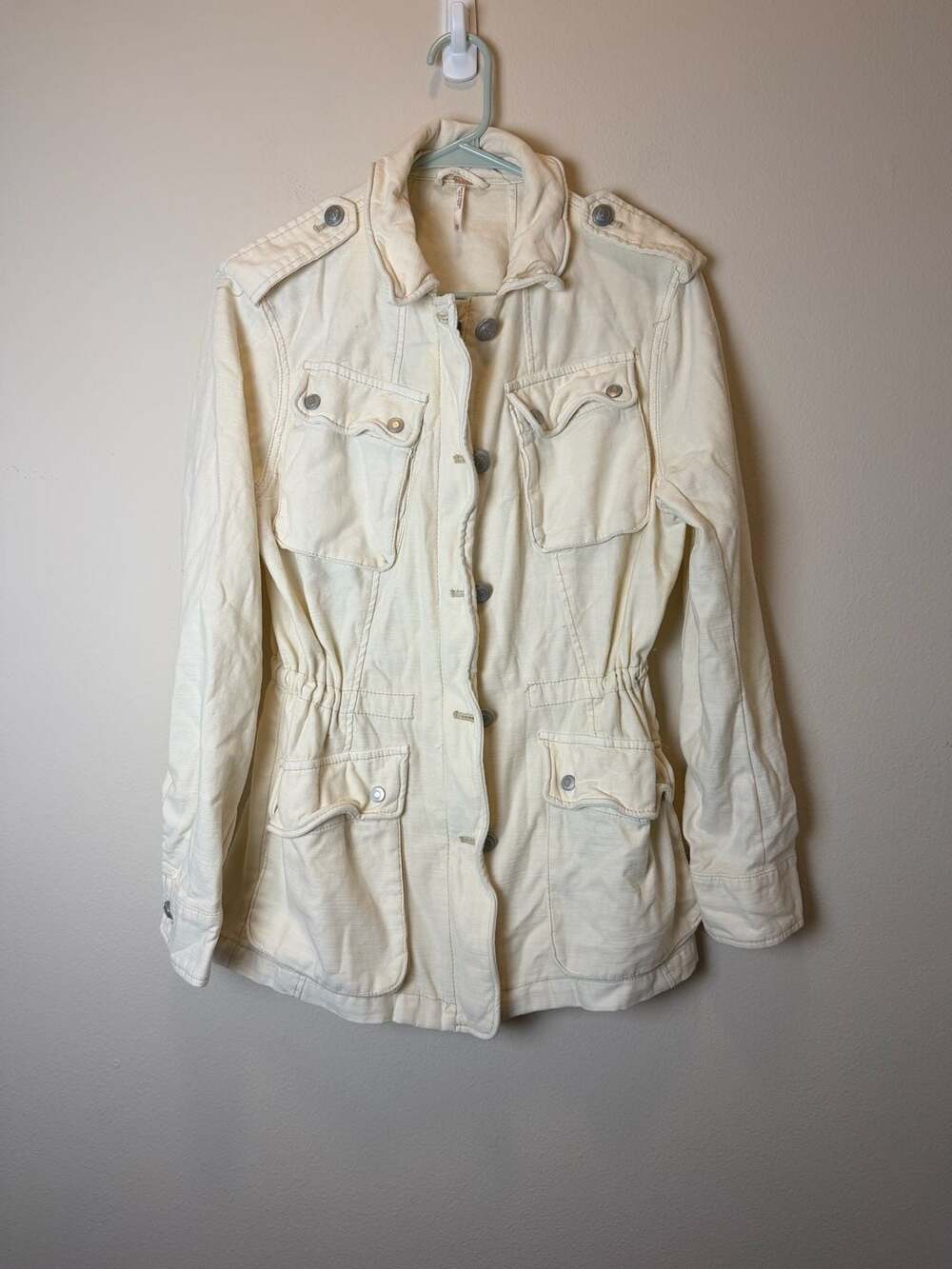 Free People Utility Field Jacket Off-White Canvas Button Down XS